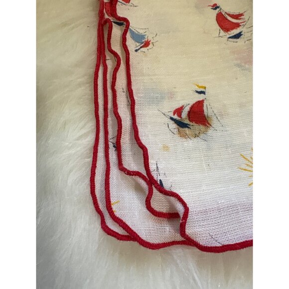 Vintage Nautical Print Handkerchief With Red Trim & Sailboat Design 4 - Picture 4 of 6